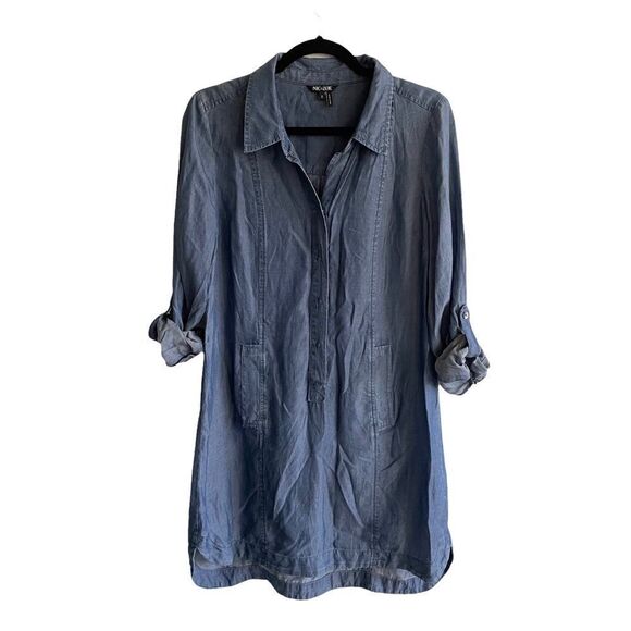 NIC + ZOE Chambray Tunic Mini Dress Shirtdress Swimwear Coverup Blue S - Picture 1 of 6